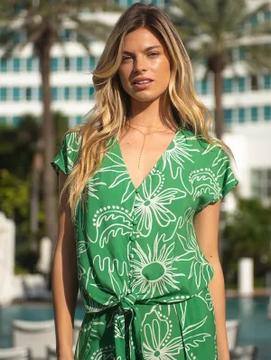 Tribal XIX Palms Wrap Top With Tie Front