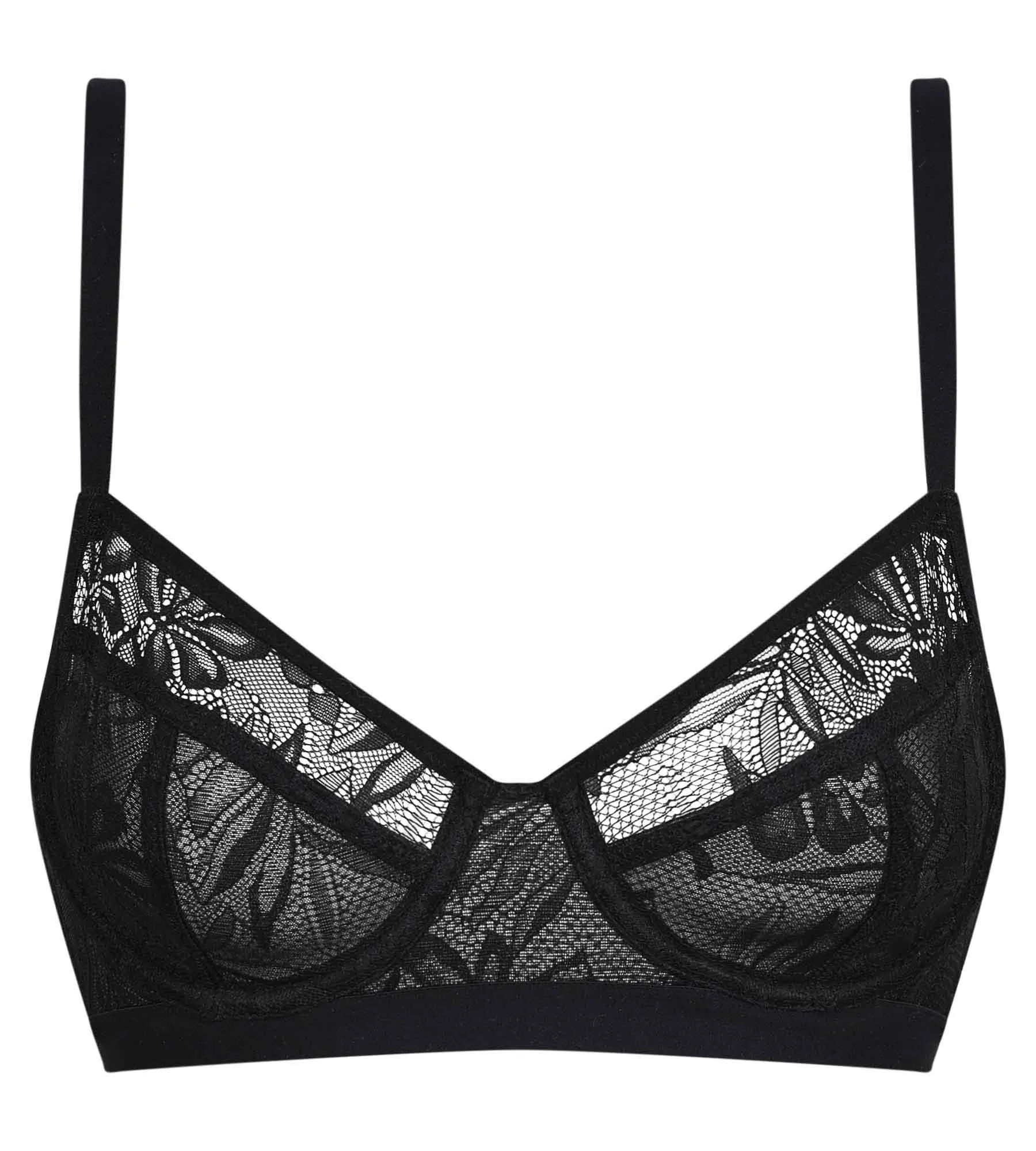 Underwired bra in black lace with Mod foliage by Dim