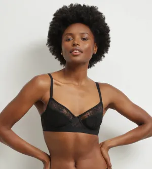 Underwired bra in black lace with Mod foliage by Dim