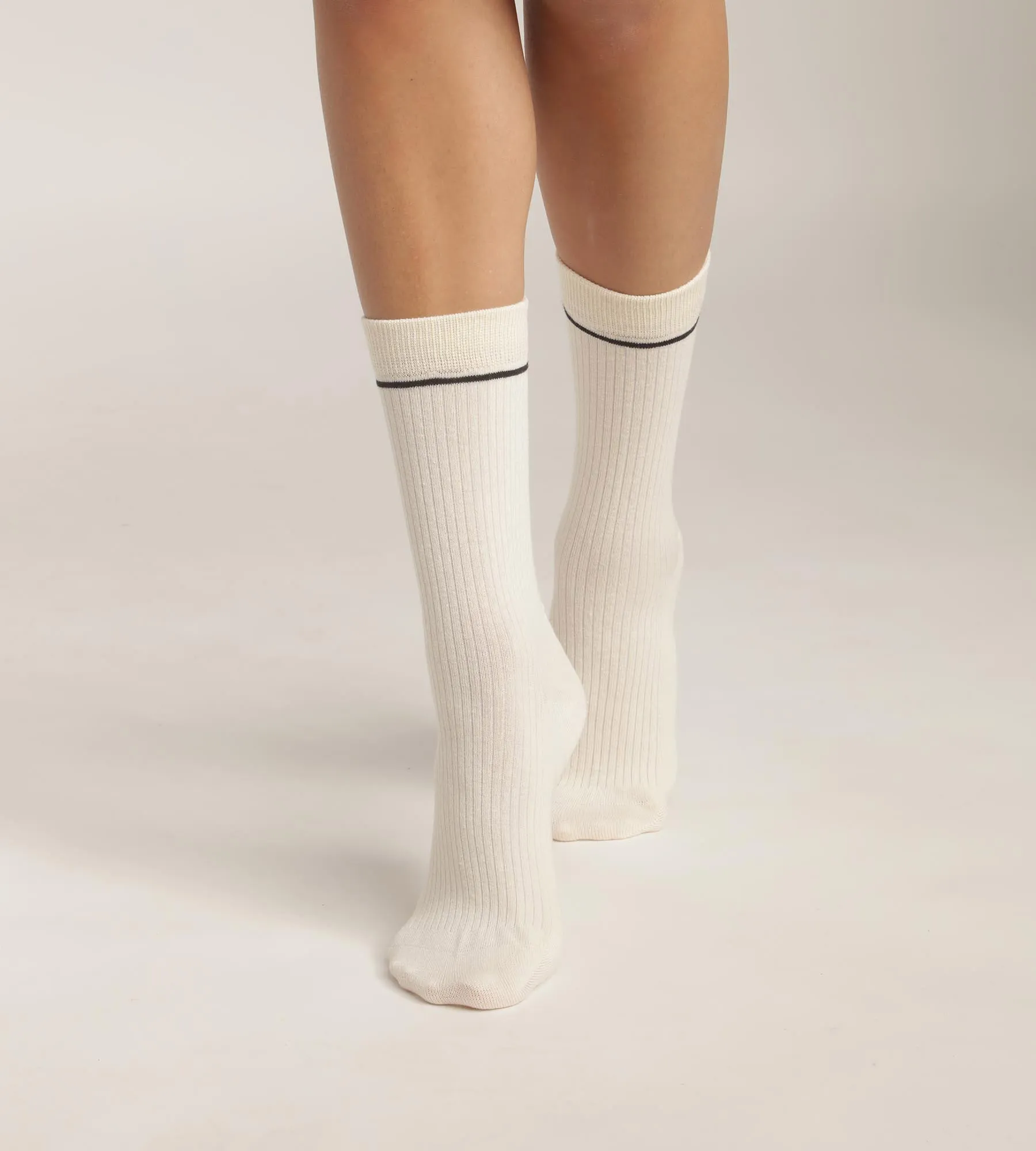 Unisex ribbed cotton socks Cream with black line Dim Icons
