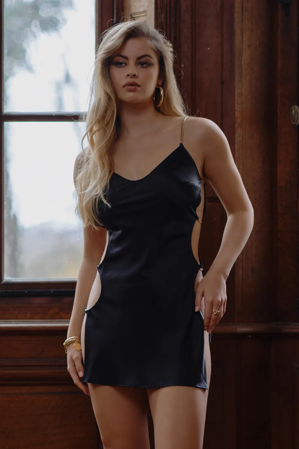 Vanna Silk Chain Detail Nightie Black