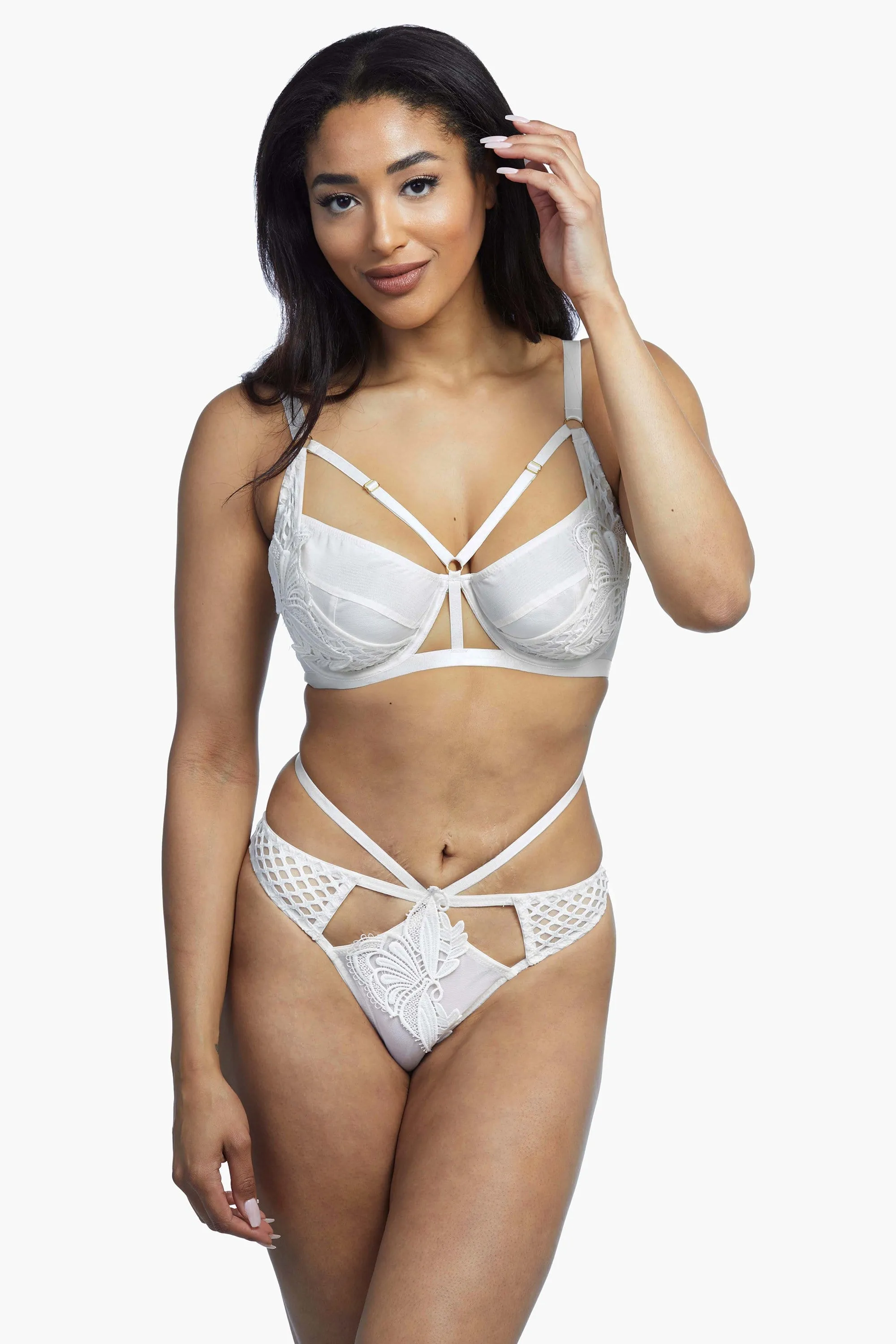 Wolf & Whistle Ivory Keira Fishnet Applique Strappy Thong