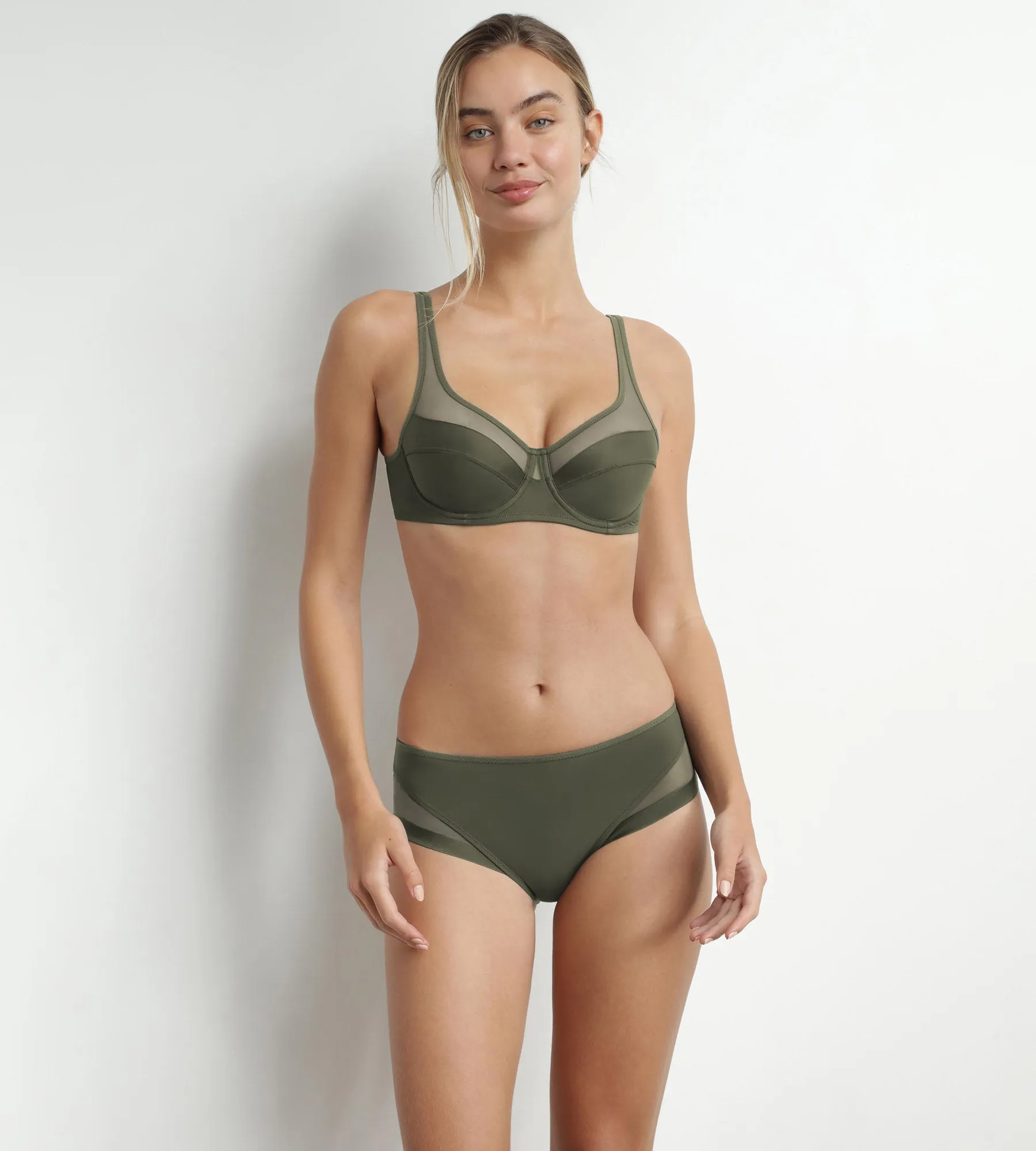 Women's briefs in microfiber and tulle Green Tennis Dim Generous