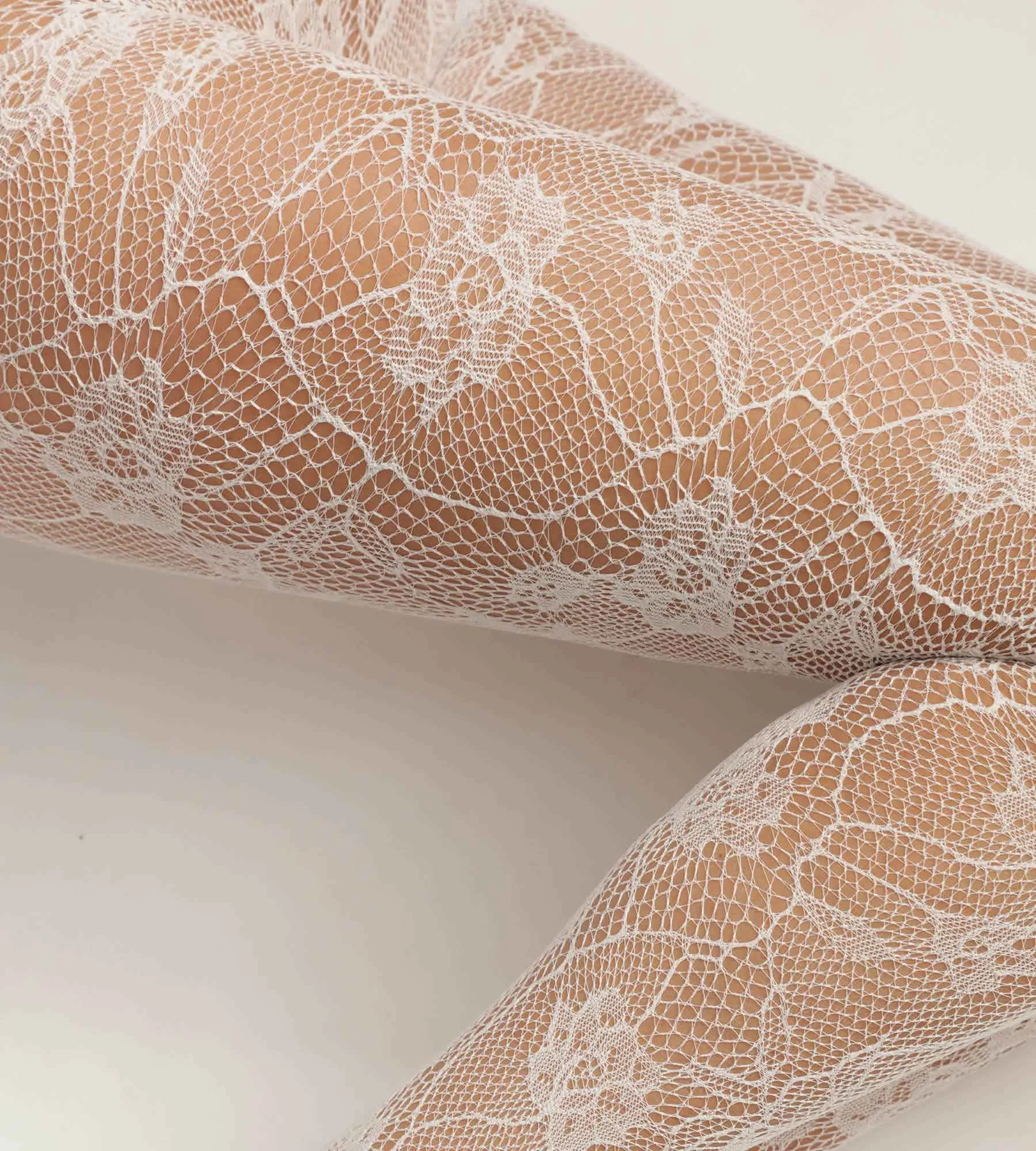 Women's fishnet and floral lace tights Baroque White Dim Style