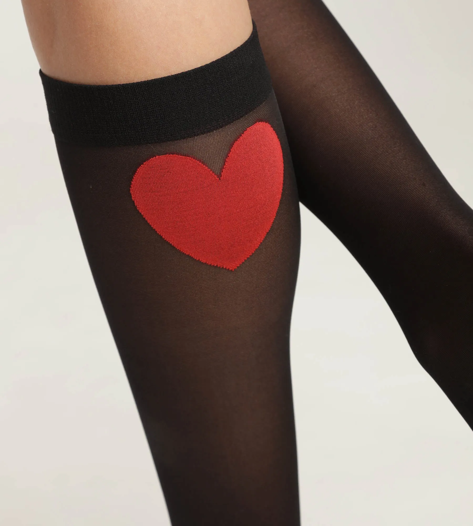 Women's knee-highs in sheer black voile with red heart Dim Style