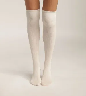 Women's ribbed cotton maxi socks Cream Dim