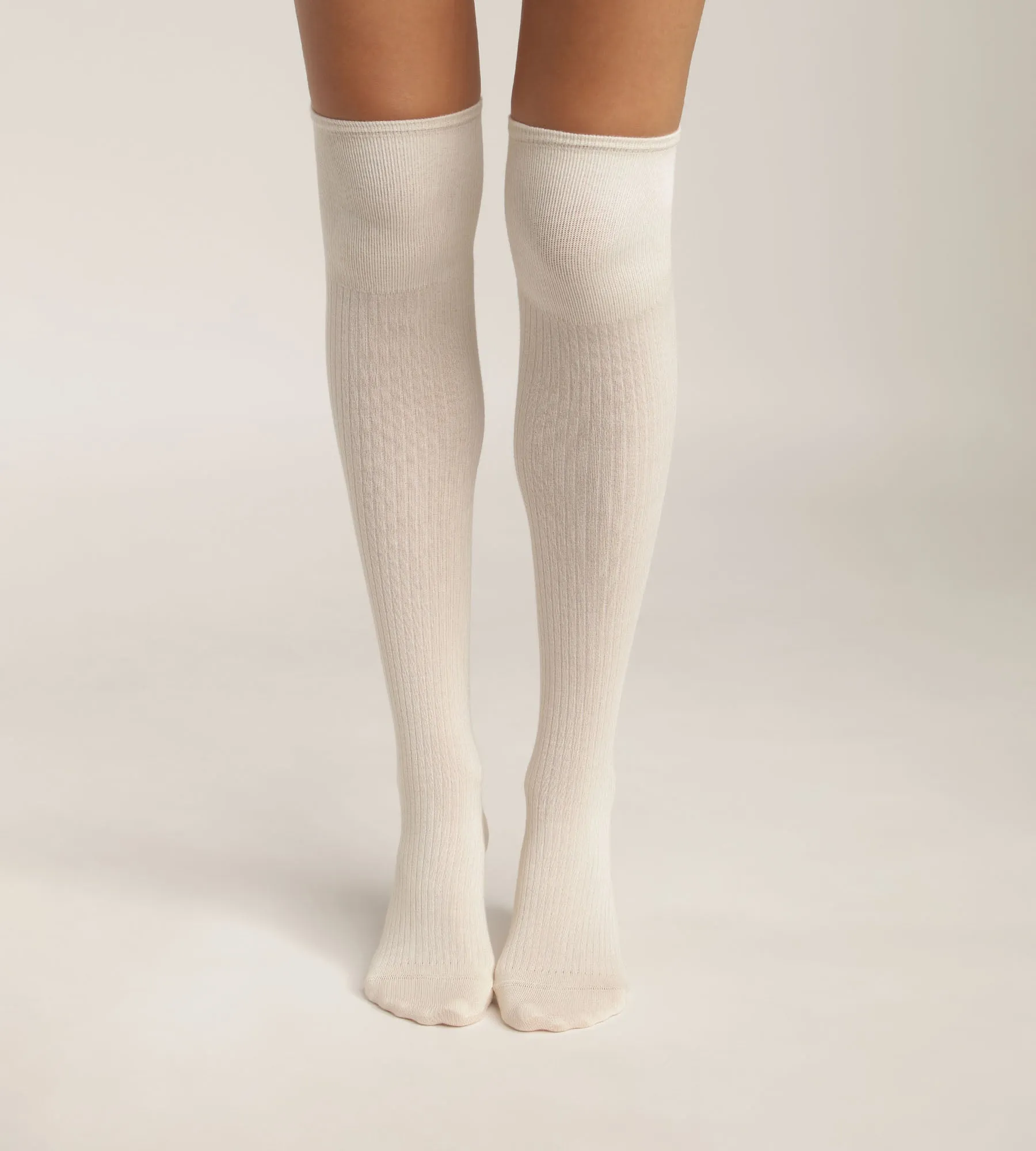 Women's ribbed cotton maxi socks Cream Dim