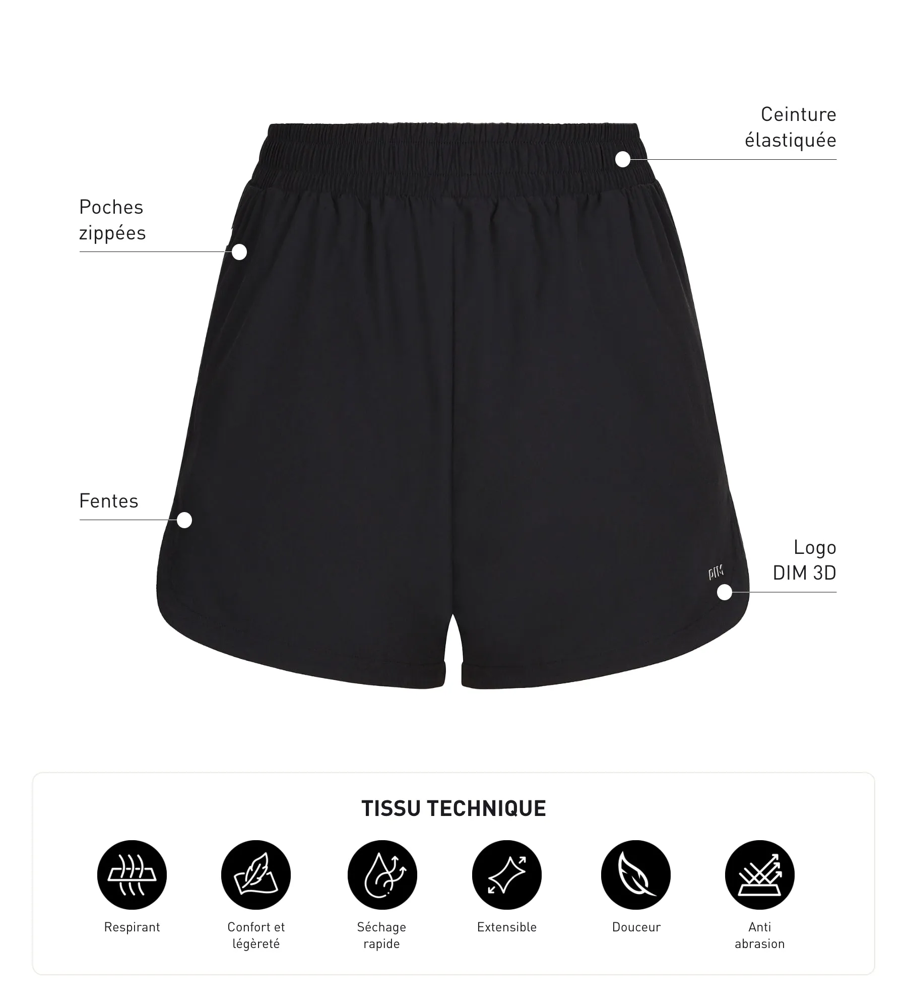 Women's sports shorts in black viscose Dim Move