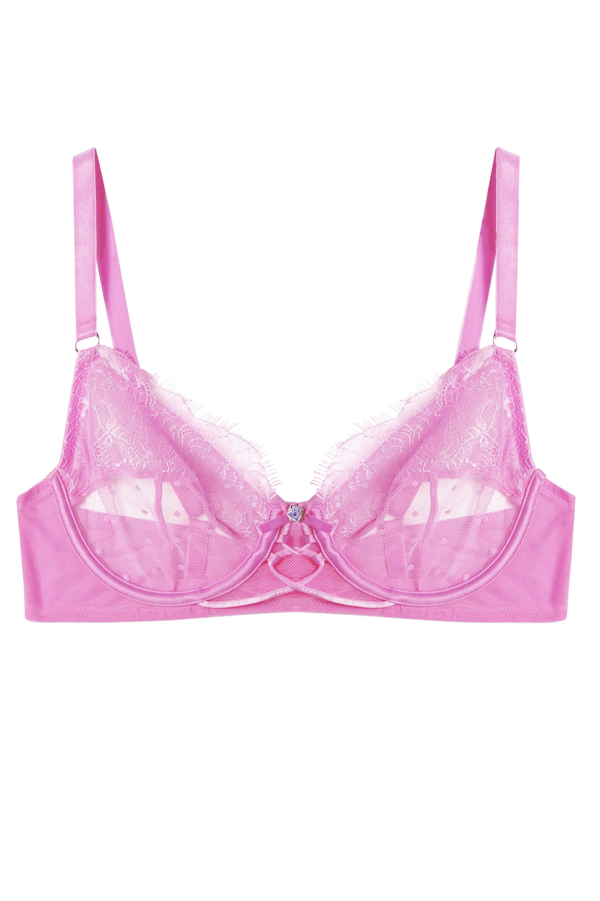 Ziggy Pink Lace and Spotted Mesh Bra