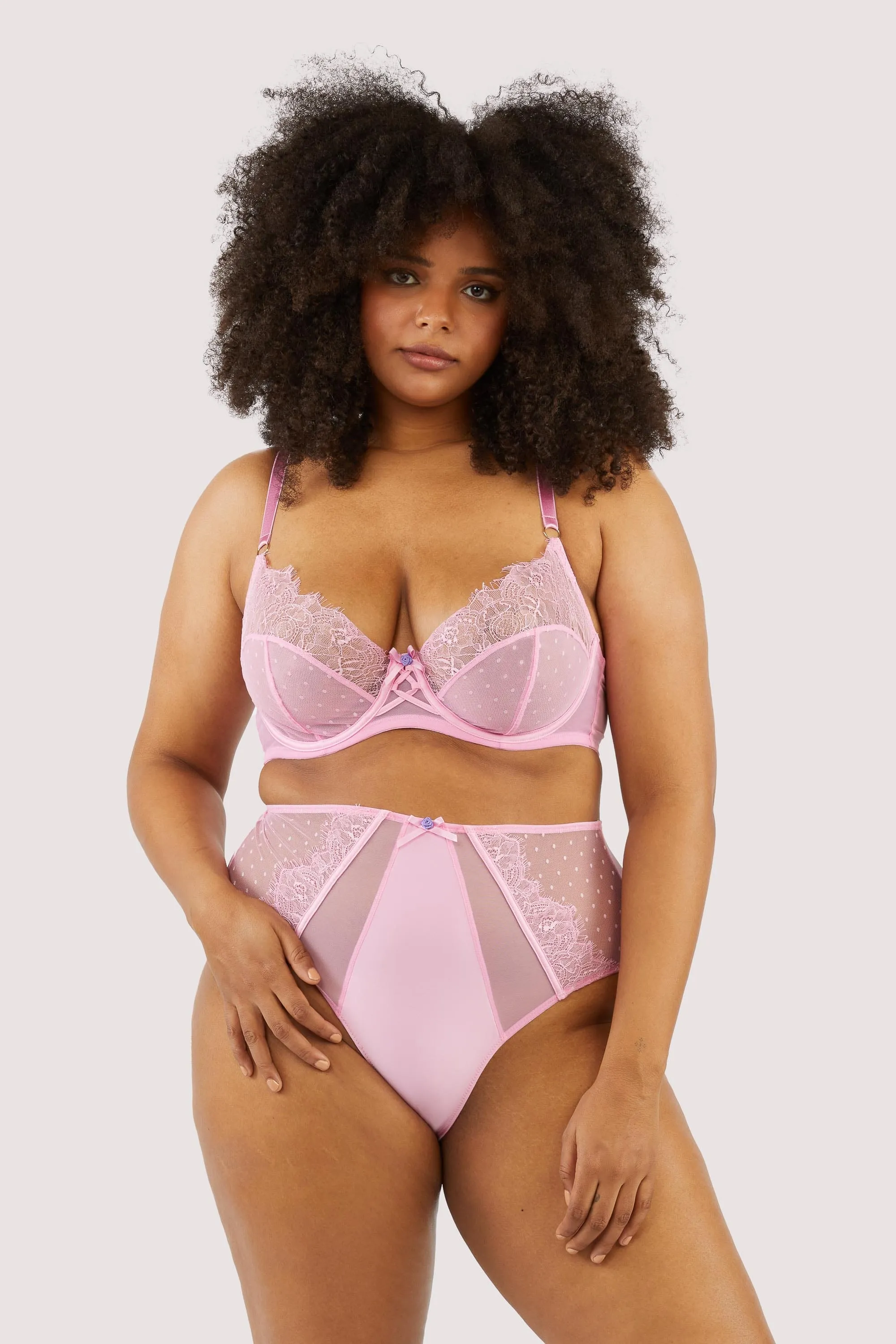 Ziggy Pink Lace and Spotted Mesh High Waisted Brief