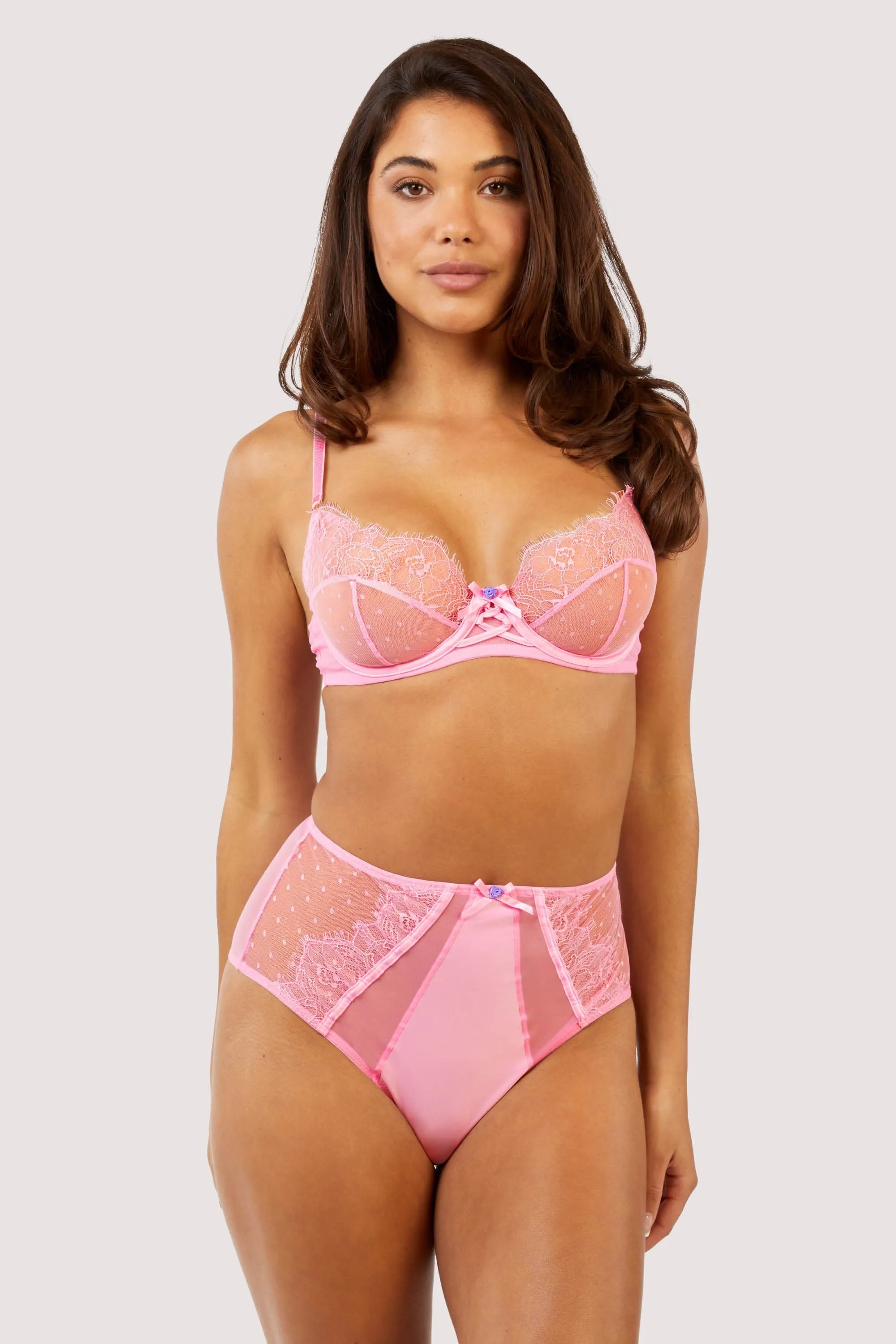 Ziggy Pink Lace and Spotted Mesh High Waisted Brief