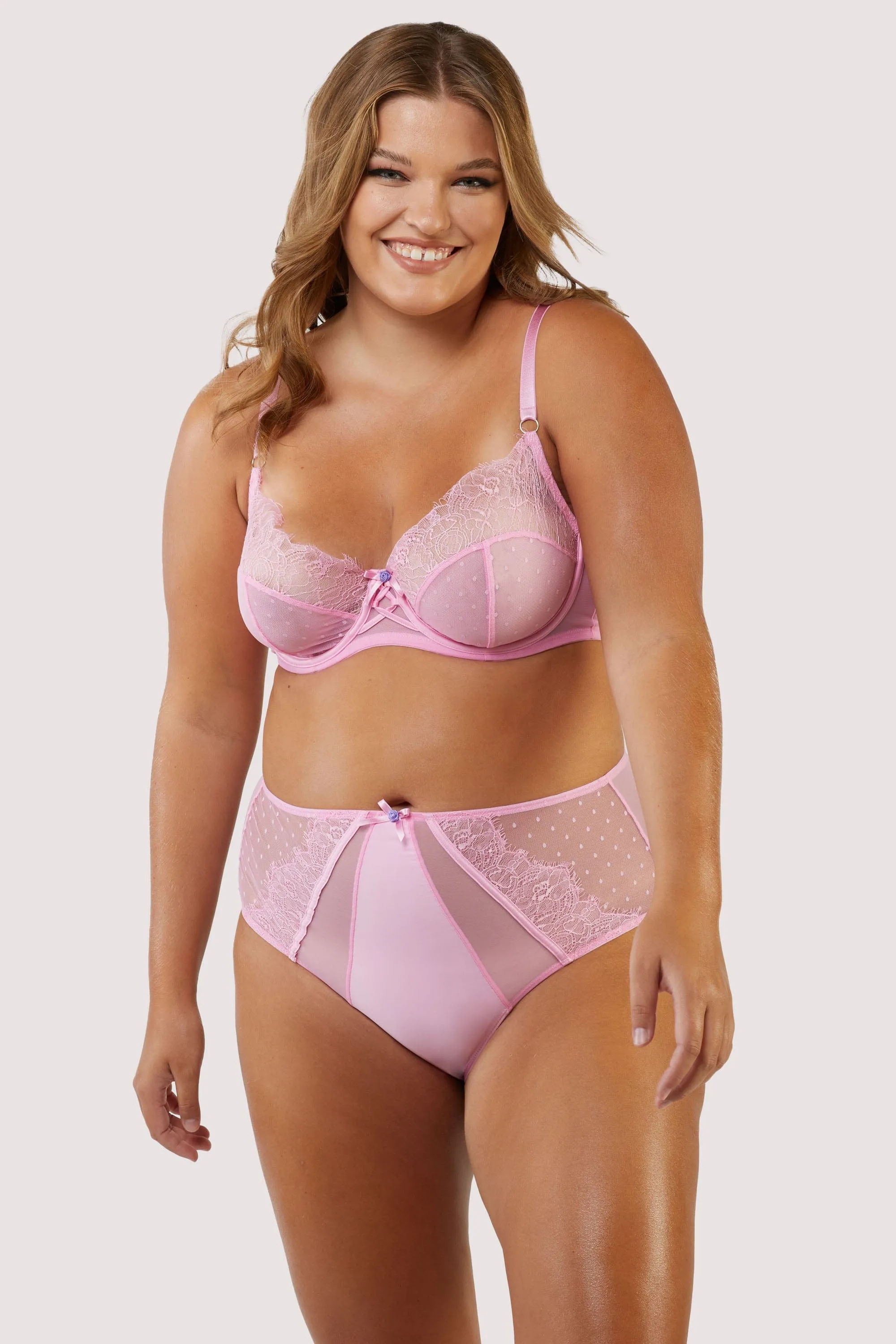 Ziggy Pink Lace and Spotted Mesh High Waisted Brief